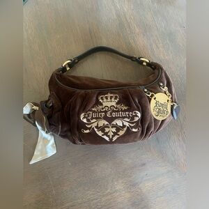 Vintage Royal Juicy Couture Brown Velvet Hobo Purse With Ribbon 🎀 Y2K ERA
